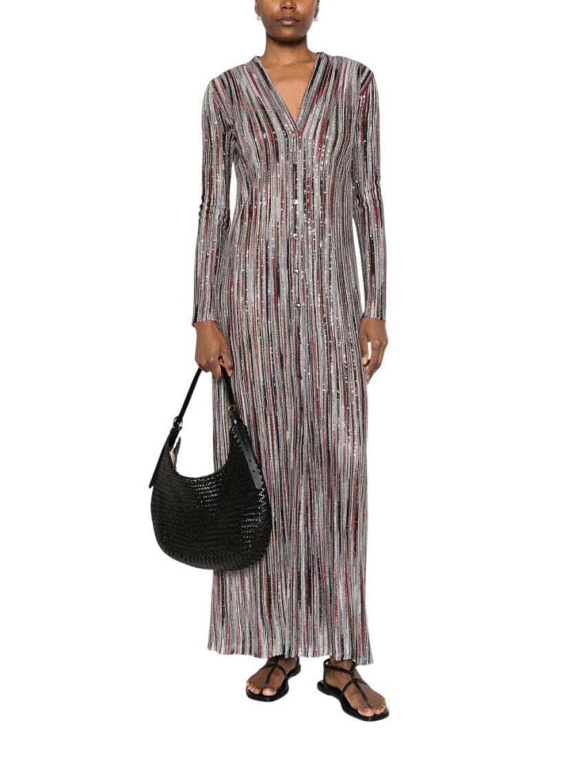 Grey Stripes V Neck Maxi Dress 2