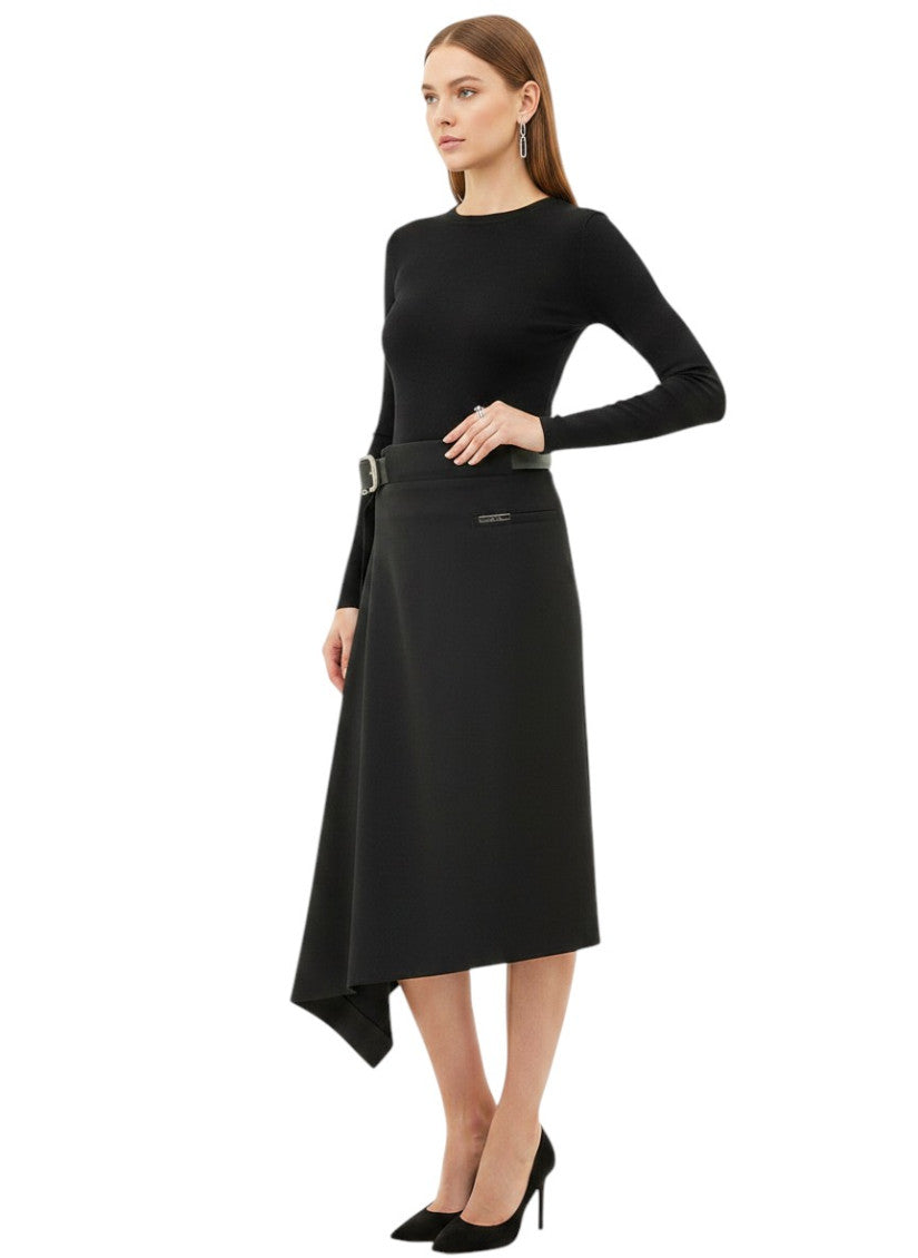 Black Solid Midi Skirt 3
