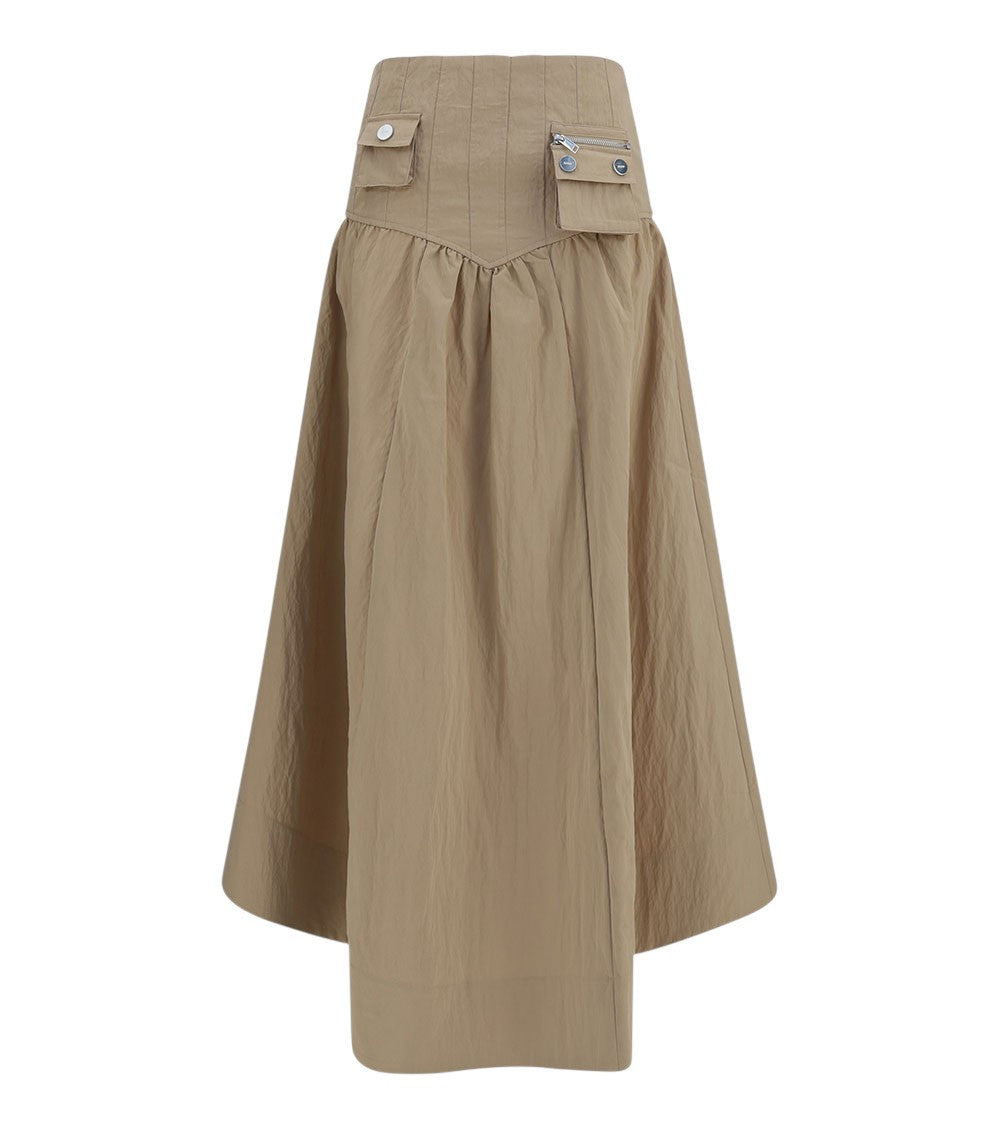 Beige Solid Midi Skirt 1