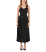 Black Pleated Scoop Neck Midi Dress 1