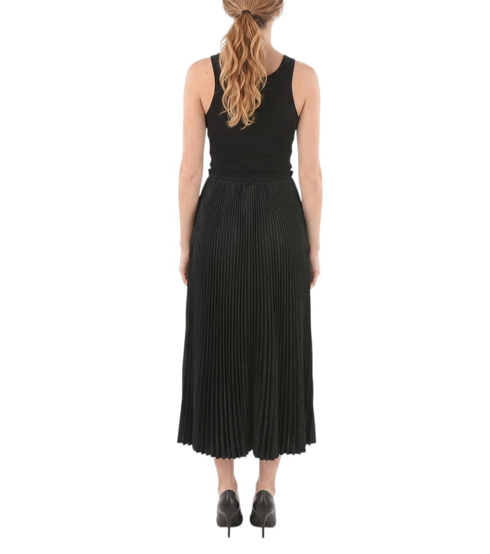Black Pleated Scoop Neck Midi Dress 2