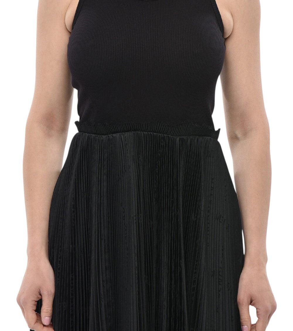 Black Pleated Scoop Neck Midi Dress 3