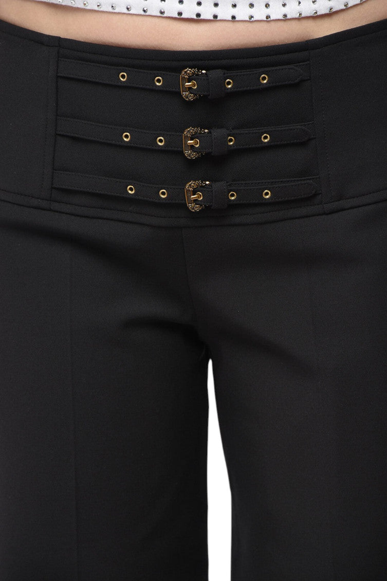 Black Flared Flat Front Pants 3