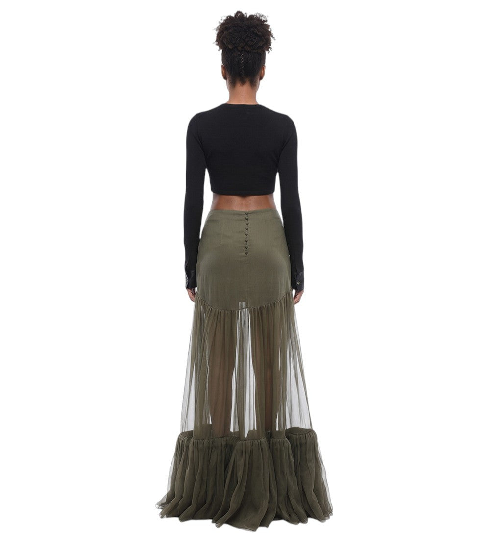 Green Flared Maxi Skirt 2
