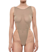 Beige Solid Swimwear 1
