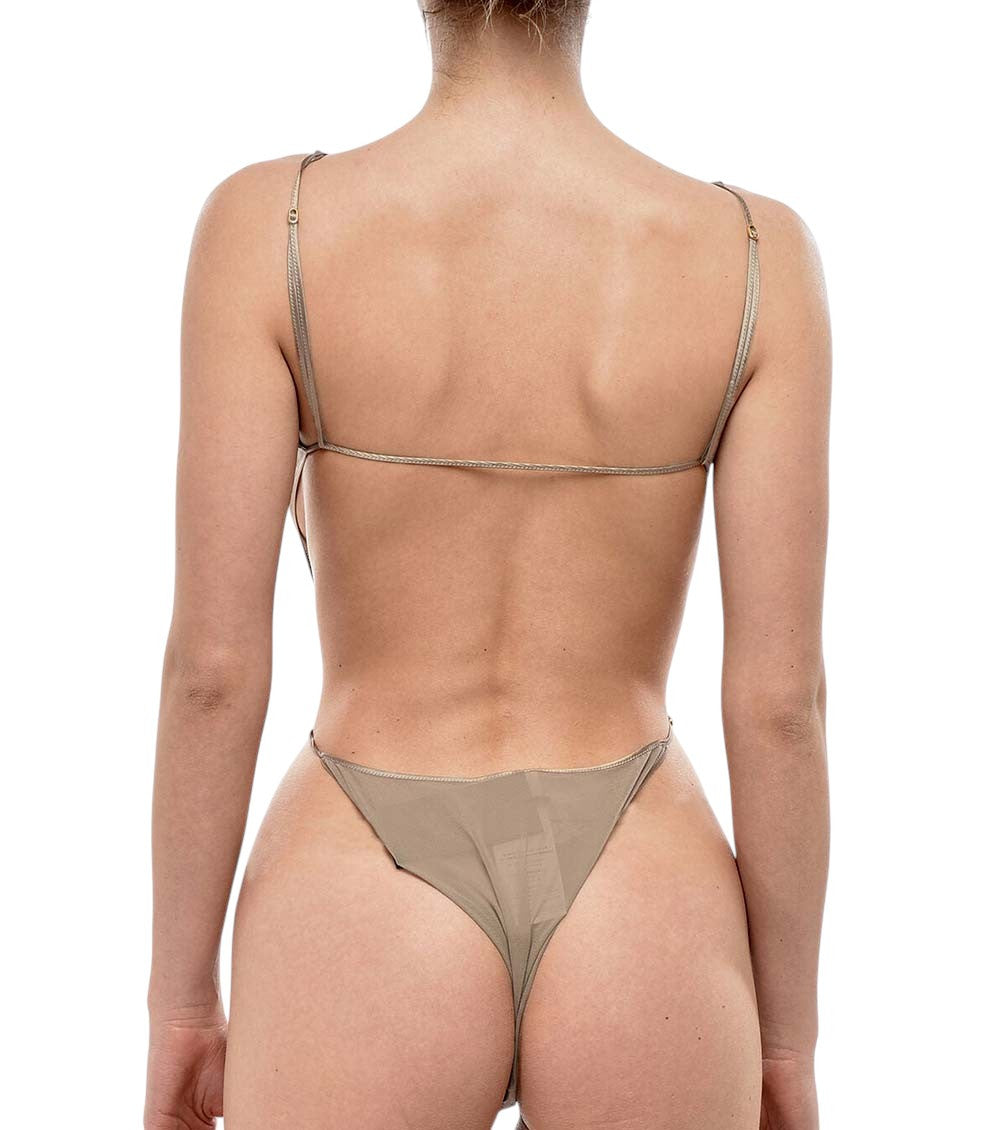 Beige Solid Swimwear 2