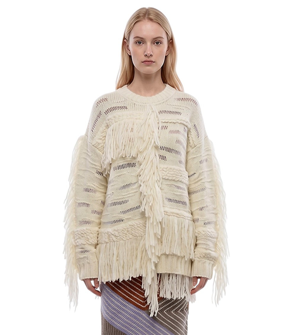 Off White Textured Round Neck Sweatshirt 1