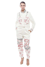 White Printed Shirt Collar Jacket 1