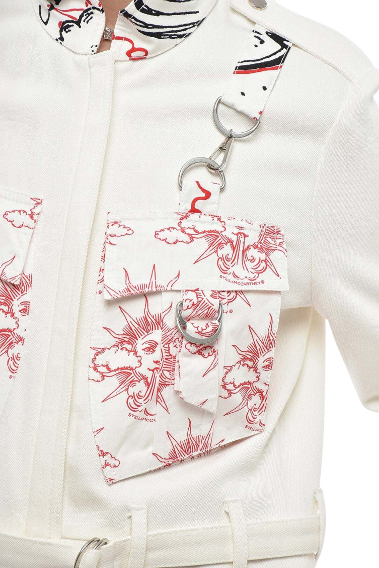 White Printed Shirt Collar Jacket 3