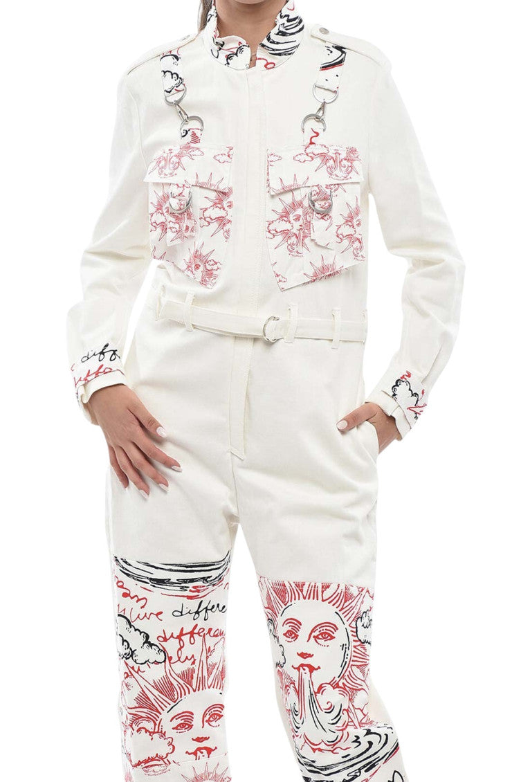 White Printed Shirt Collar Jacket 4