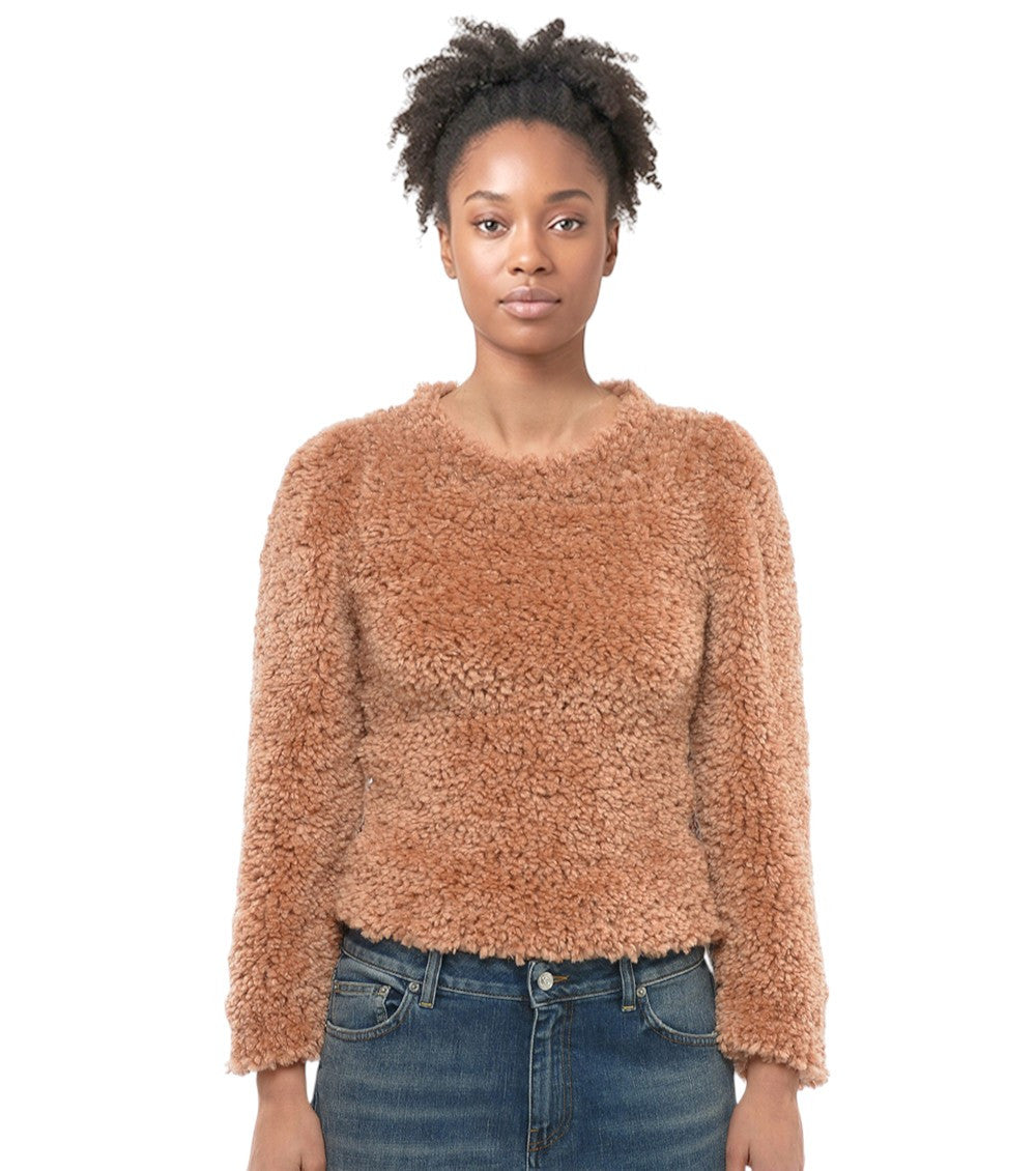 Brown Textured Crew Neck Sweater 1