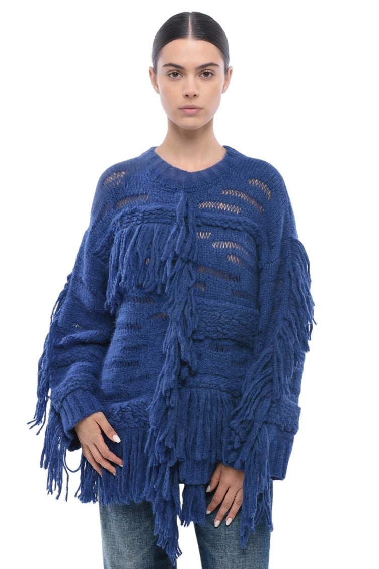 Blue Textured Crew Neck Sweater 1