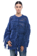 Blue Textured Crew Neck Sweater 1
