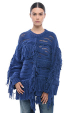 Blue Textured Crew Neck Sweater 1
