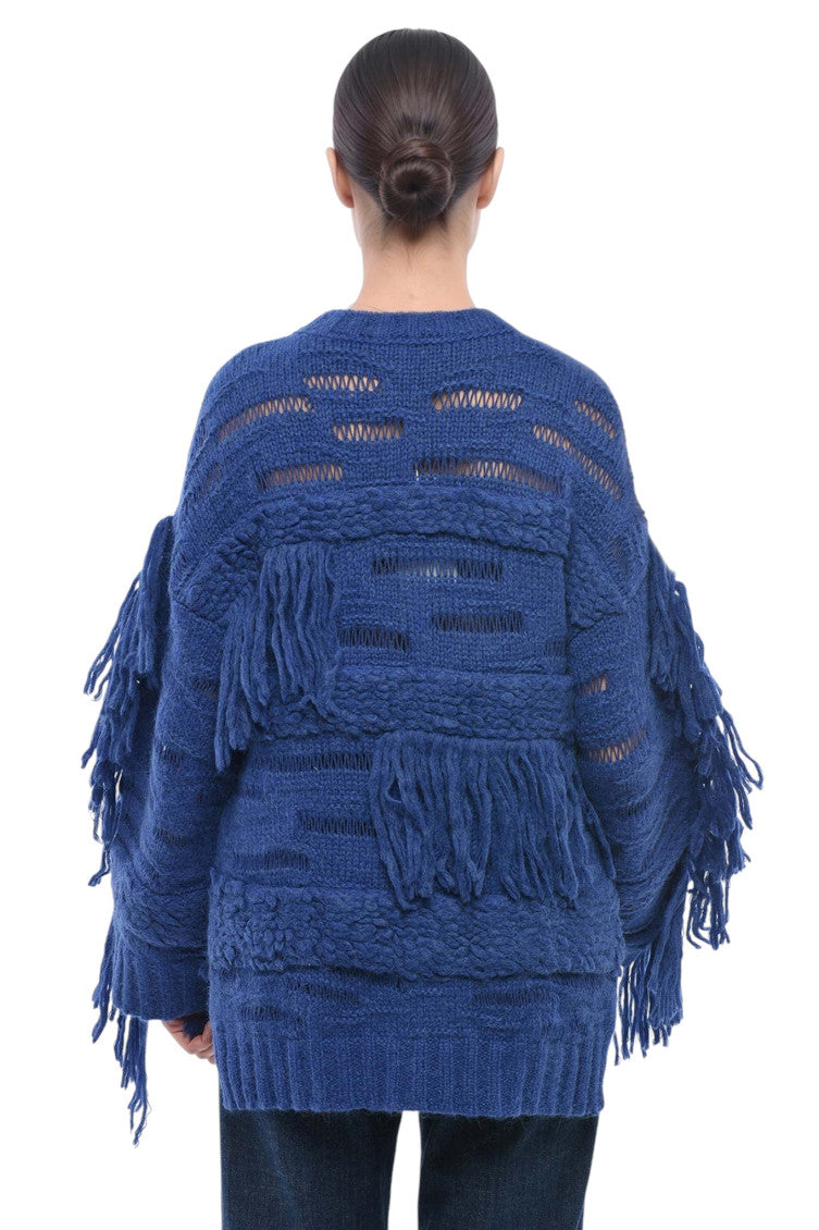 Blue Textured Crew Neck Sweater 2