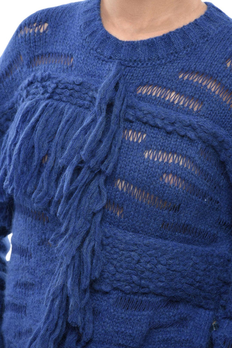 Blue Textured Crew Neck Sweater 3