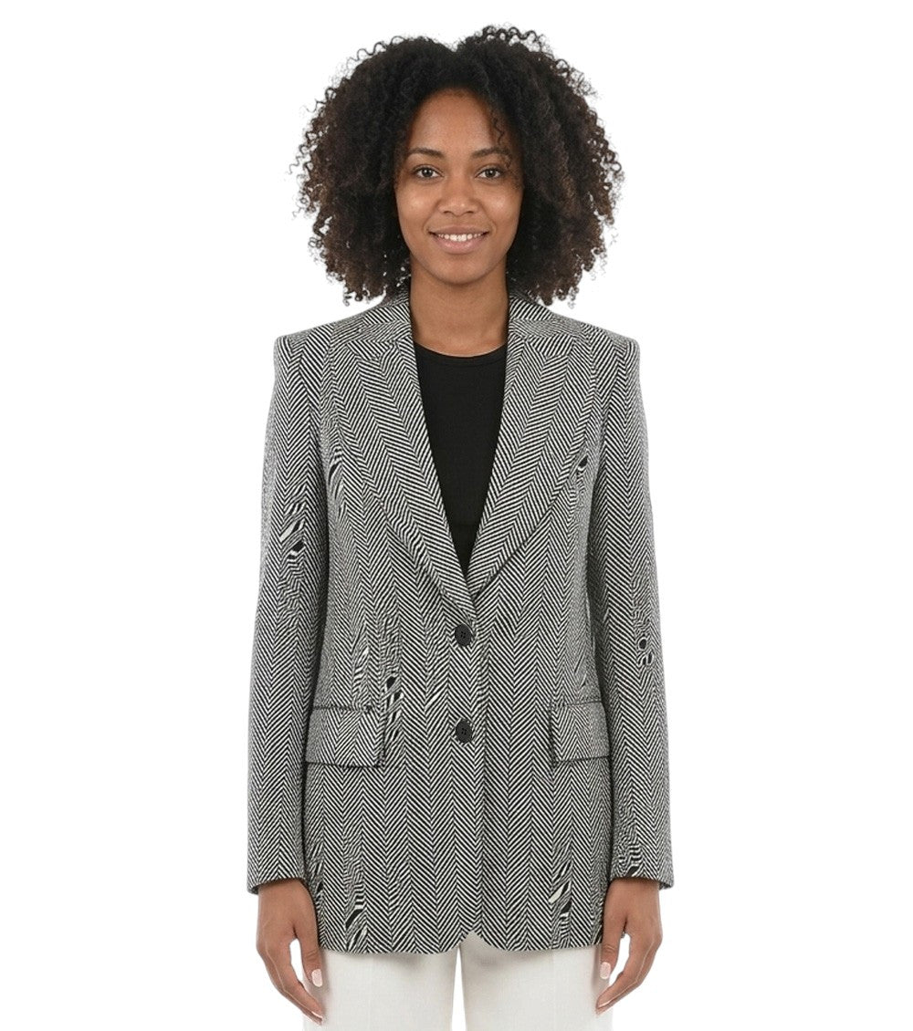 Grey Chevron Notched Lapel Blazer 1