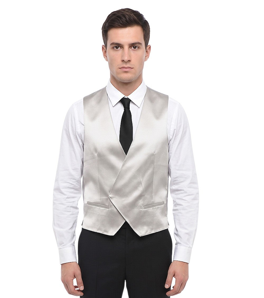 Silver V Neck Waistcoat 1