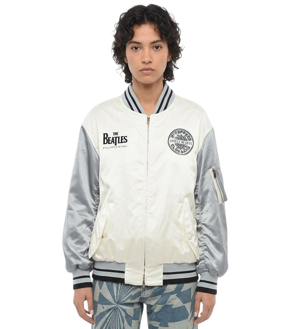 White Graphic Band Collar Jacket 1