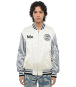 White Graphic Band Collar Jacket 1