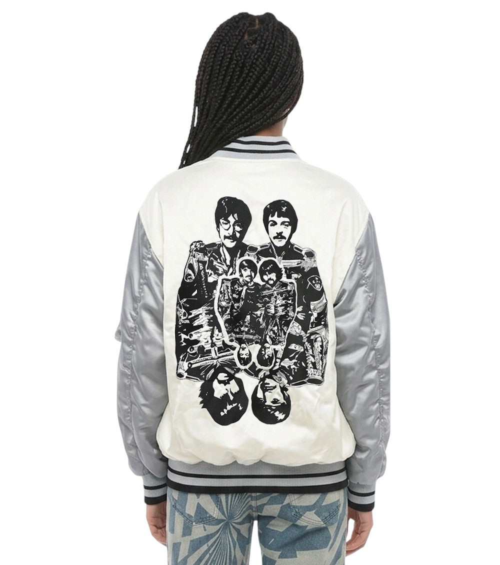 White Graphic Band Collar Jacket 2