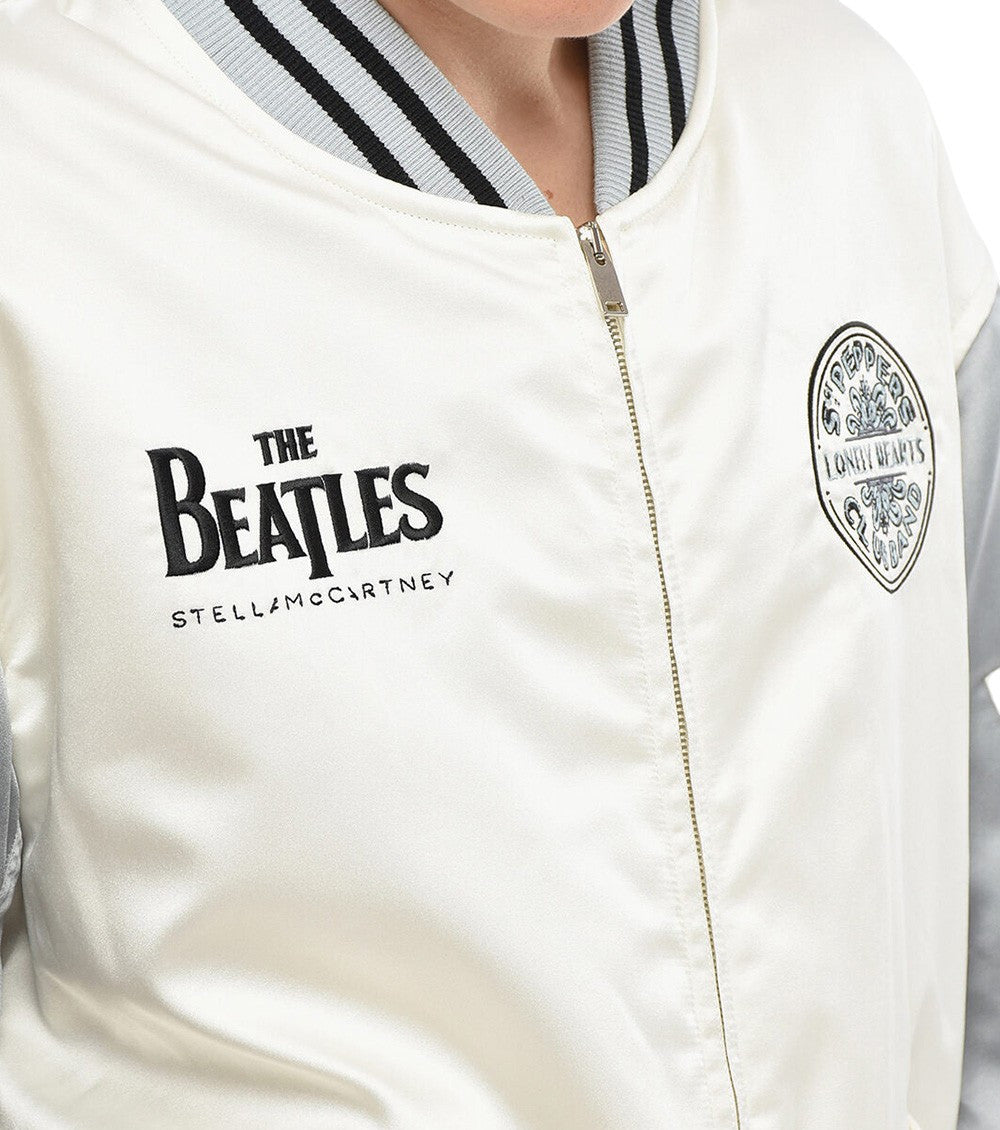 White Graphic Band Collar Jacket 3
