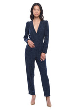 Blue Jacquard V Neck Jumpsuit 1