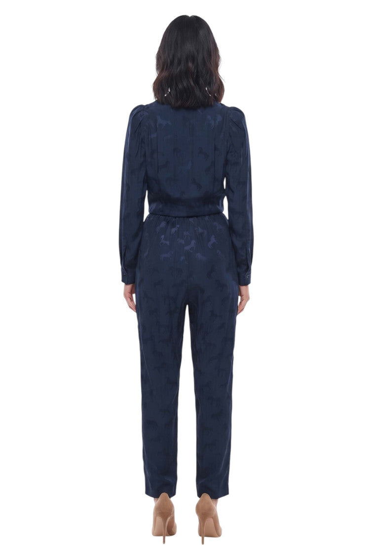 Blue Jacquard V Neck Jumpsuit 2