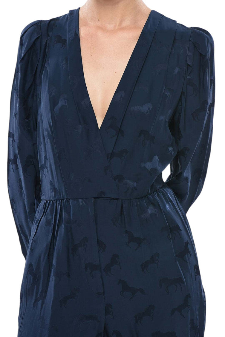 Blue Jacquard V Neck Jumpsuit 3