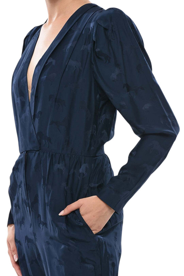 Blue Jacquard V Neck Jumpsuit 4