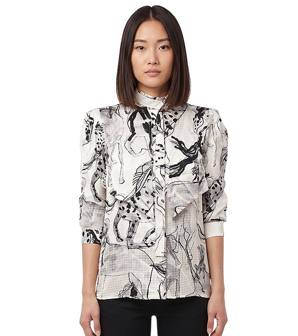 BlackWhite Printed Mock Collar Top 1