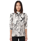 BlackWhite Printed Mock Collar Top 1
