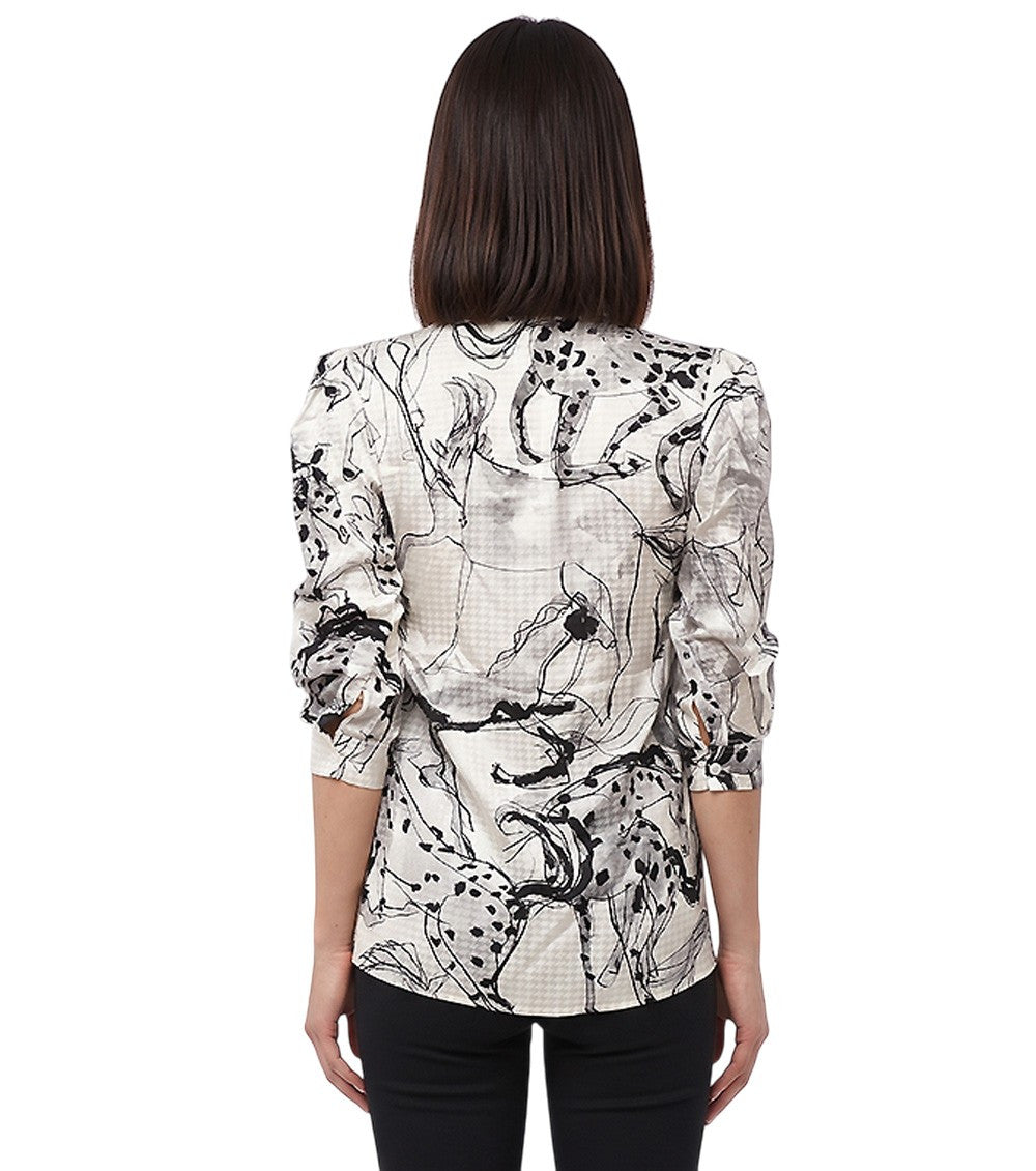 BlackWhite Printed Mock Collar Top 2