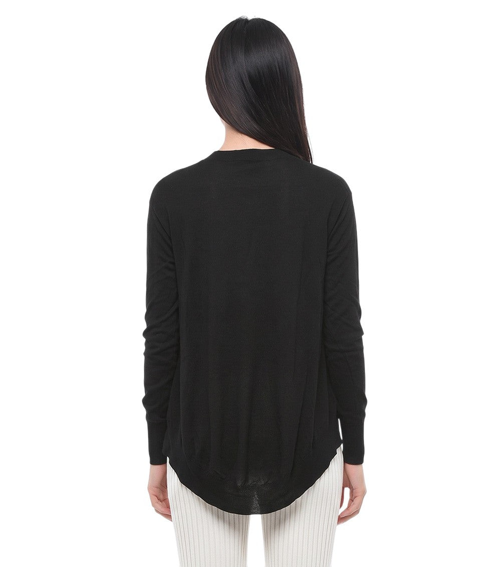Black Solid Crew Neck Sweater 2