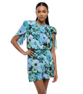 Sky Blue Floral Crew Neck Mini Dress 1