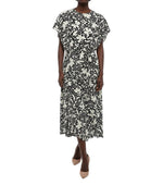 BlackWhite Floral Round Neck Midi Dress 1