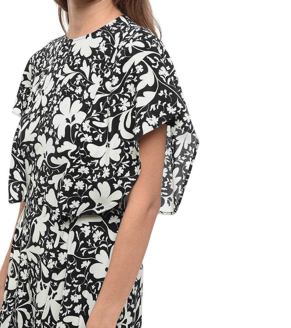 BlackWhite Floral Round Neck Midi Dress 3