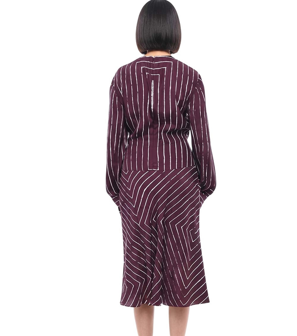 Maroon Stripes Round Neck Midi Dress 2