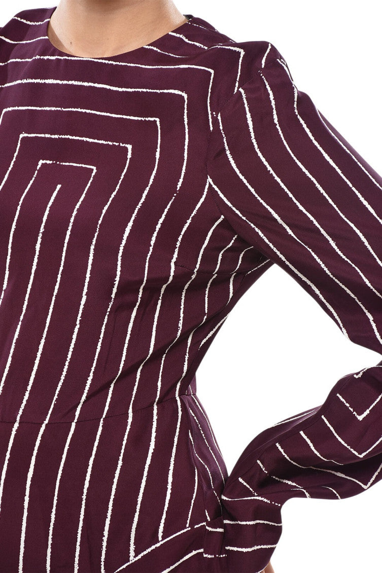 Maroon Stripes Round Neck Midi Dress 3