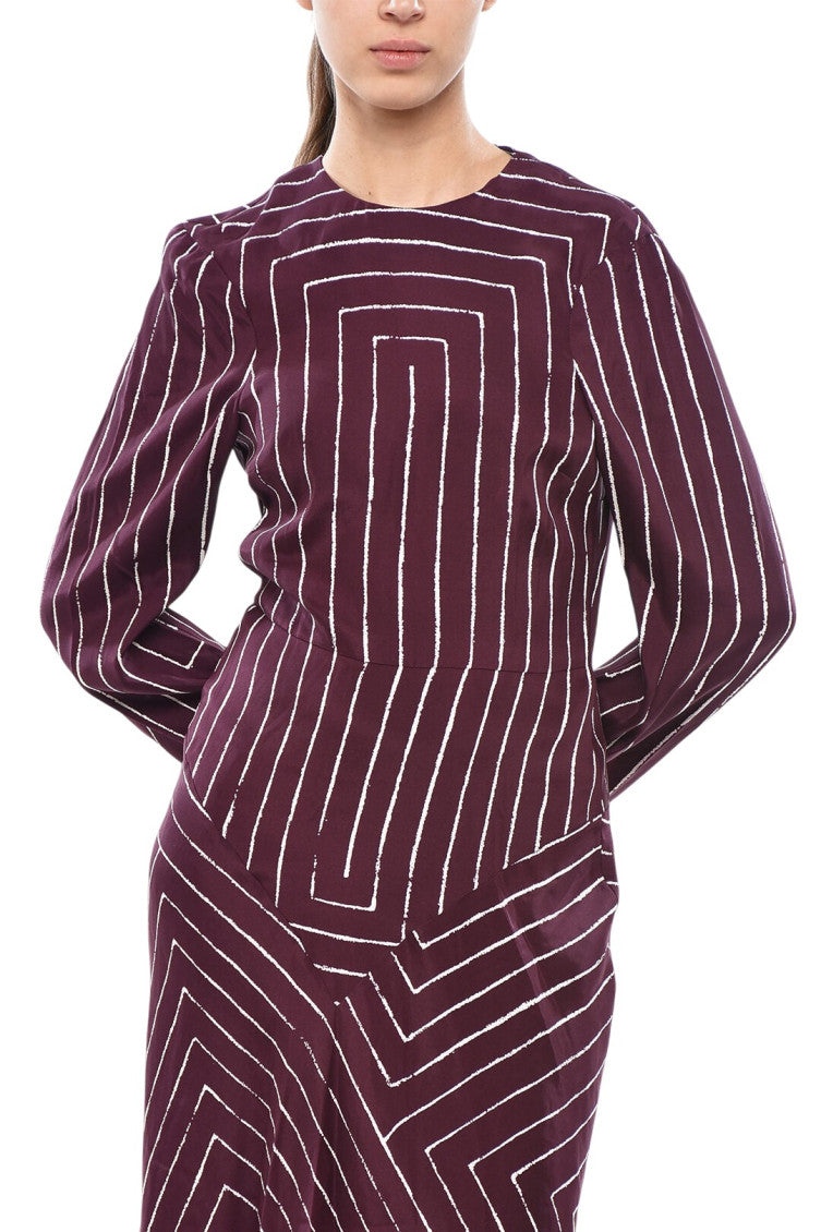 Maroon Stripes Round Neck Midi Dress 4