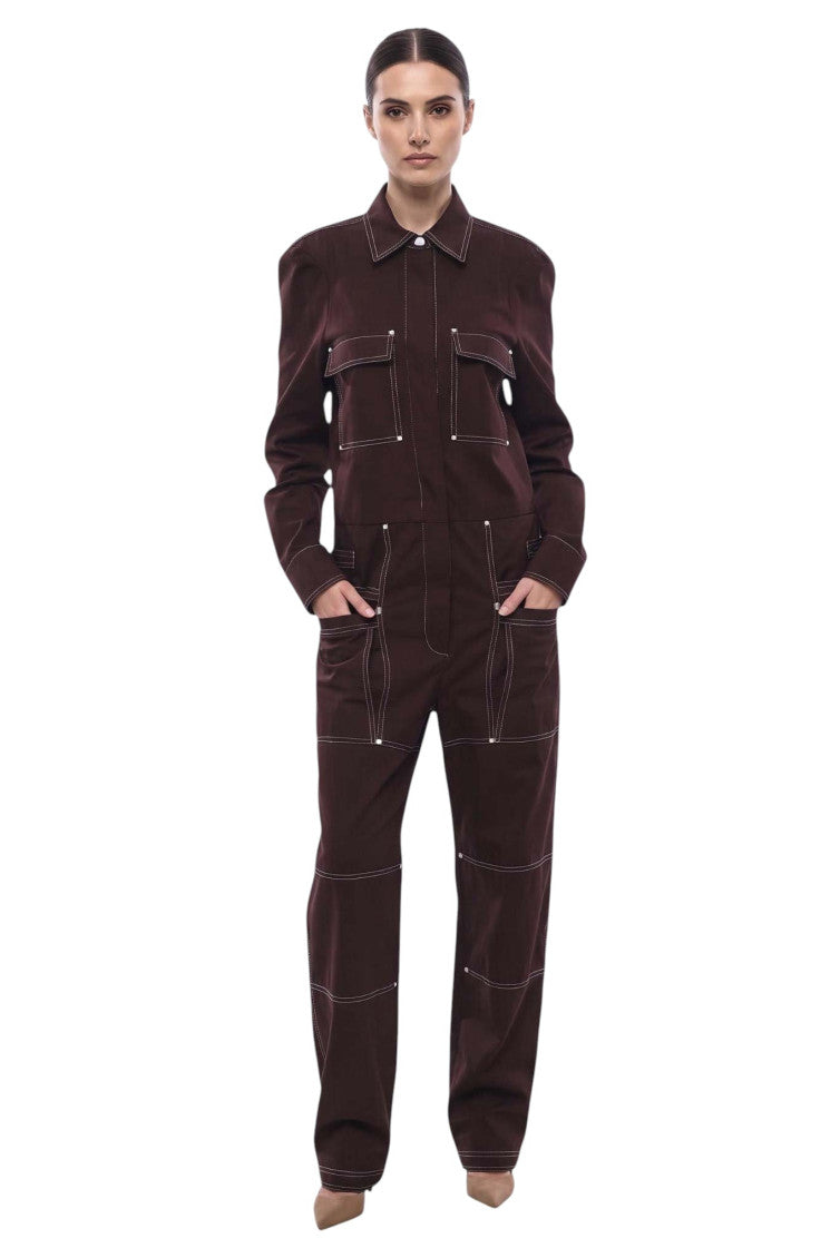 Maroon Shirt Collar Jumpsuit 1