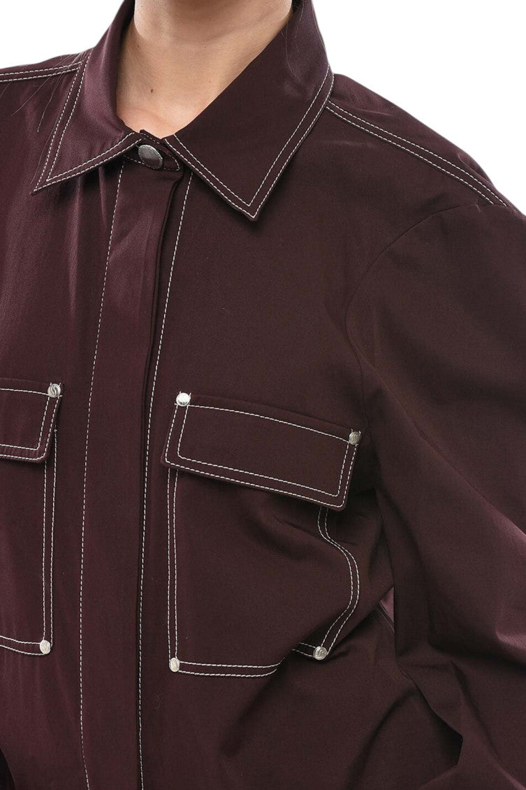 Maroon Shirt Collar Jumpsuit 3