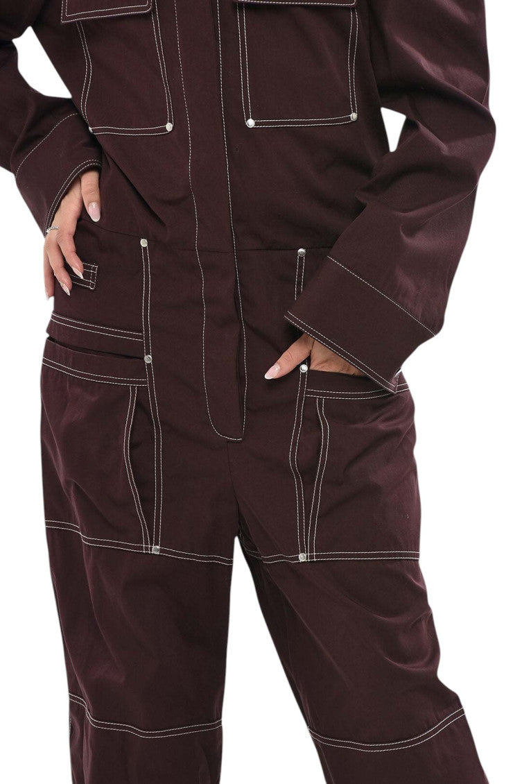 Maroon Shirt Collar Jumpsuit 4