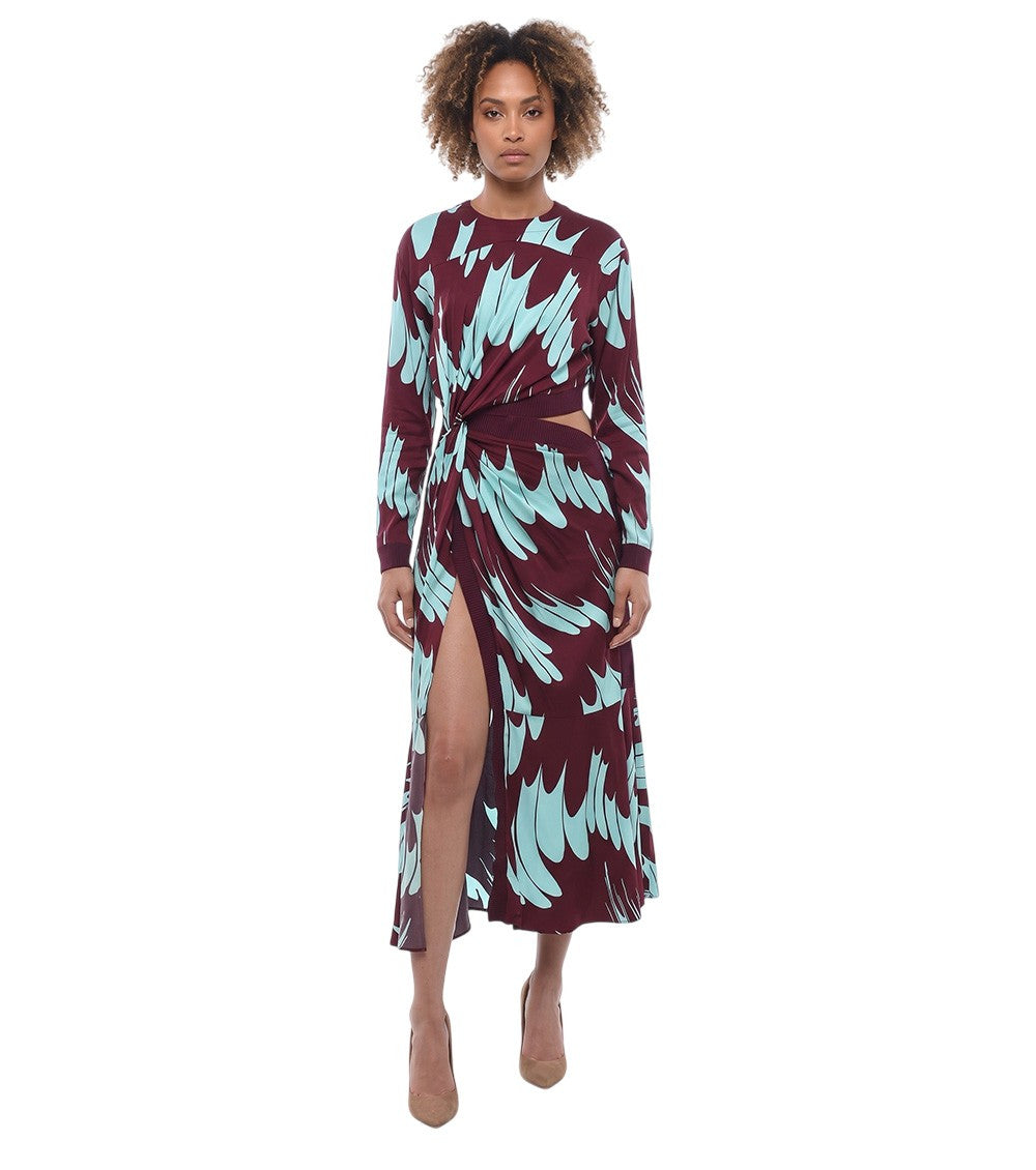 Maroon Abstract Crew Neck Midi Dress 1