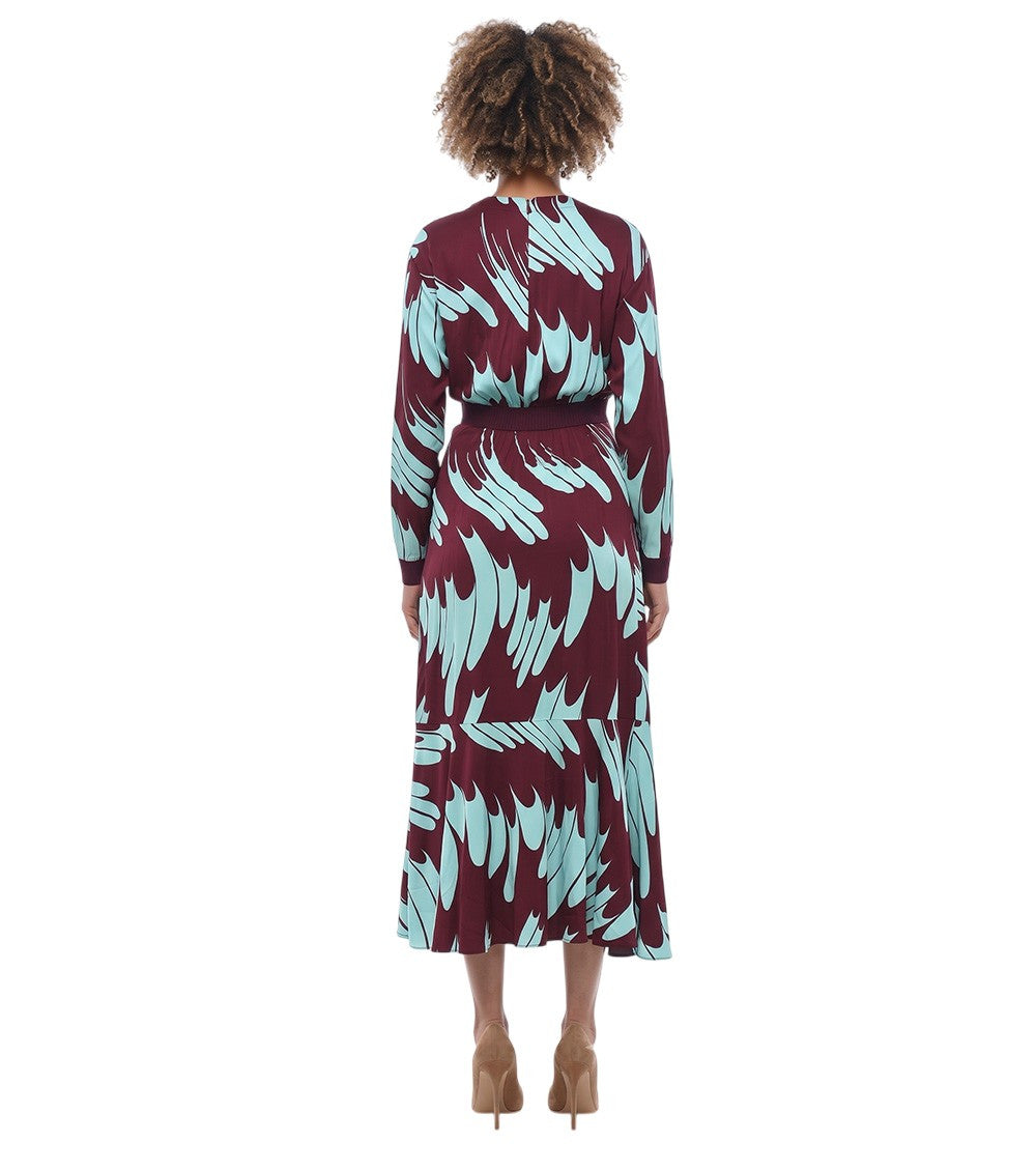 Maroon Abstract Crew Neck Midi Dress 2
