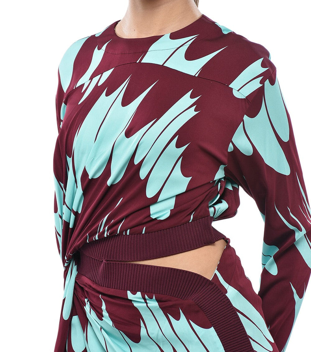 Maroon Abstract Crew Neck Midi Dress 3