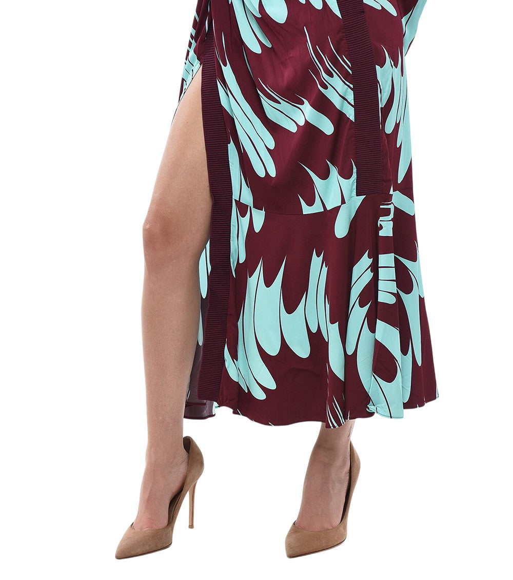 Maroon Abstract Crew Neck Midi Dress 4