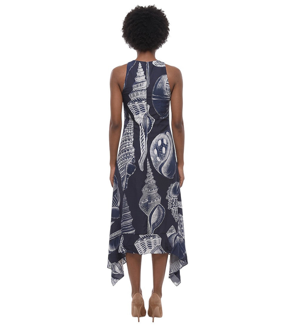 Blue Abstract Round Neck Midi Dress 2