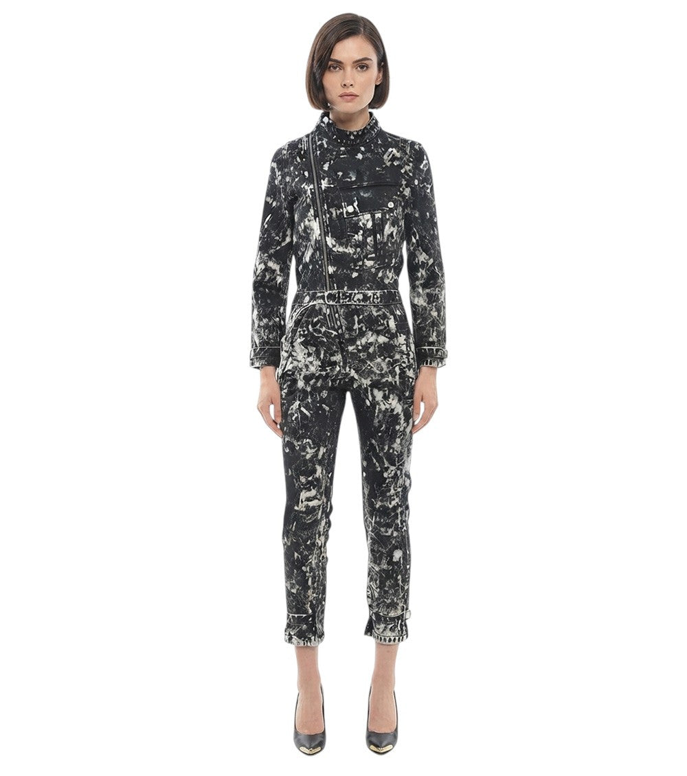 Black Abstract Mock Collar Jumpsuit 1