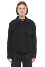 Black Solid Shirt Collar Jacket 1
